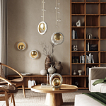 Подвесной светильник с бежевым текстурным кольцом и латунным шаром в центре Tactile  варинант исполнения - 6 | Loft Concept в Кирове