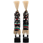 Комплект из 2-х деревянных статуэток Asmat Straw Headdress Statuettes Black Colorful Tattoo варинант исполнения - 4 | Loft Concept в Кирове