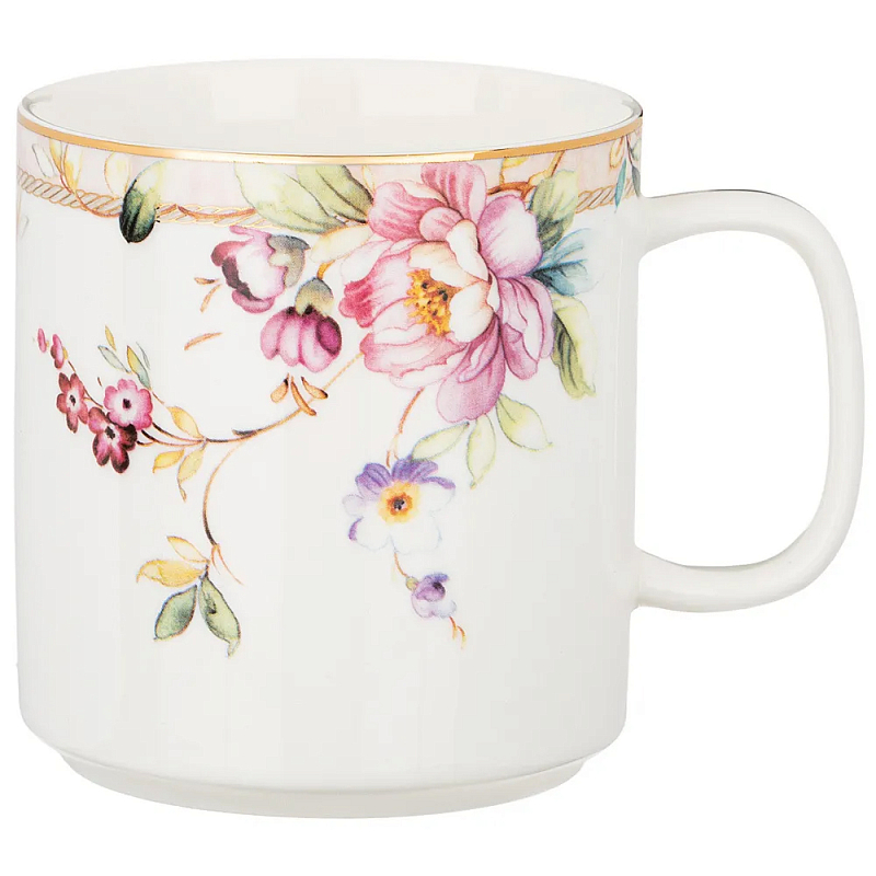 Кружка из фарфора белая с цветочным принтом 400 мл Flower Porcelain Collection Белый Мульти Кружка из фарфора белая с цветочным принтом 400 мл Flower Porcelain Collection Белый Мульти в Кирове | Loft Concept