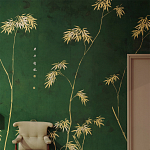 Обои ручная роспись Bamboo Golden on Edo Green India tea paper варинант исполнения - 1 | Loft Concept в Кирове