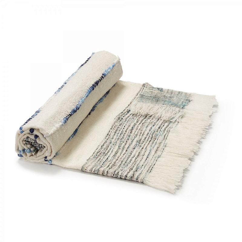 Плед Plaid Boho Lightness Белый Синий Плед Plaid Boho Lightness Белый Синий в Кирове | Loft Concept