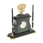 Часы настольные с Гербом России и 2-мя шариковыми ручками в комплекте Stone Clock варинант исполнения - 2 | Loft Concept в Кирове