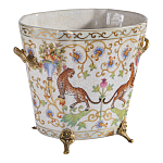 Кашпо с растительным и животным орнаментом на бронзовых ножках Turquoise Blooming Garden варинант исполнения - 2 | Loft Concept в Кирове