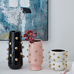 Ваза черная цилиндрическая с глянцевым покрытием и золотыми декоративными элементами Molecule Collection варинант исполнения - 4 | Loft Concept в Кирове