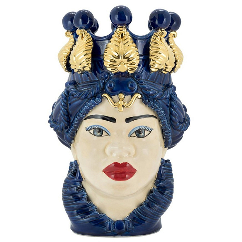 Ваза Vase Moro Lady Ltd Blue Бежевый Синий Золотой Ваза Vase Moro Lady Ltd Blue Бежевый Синий Золотой в Кирове | Loft Concept