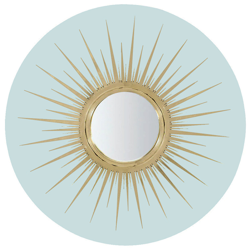 Настенное круглое зеркало Romilly Round Mirror Blue Золотой Голубой Настенное круглое зеркало Romilly Round Mirror Blue Золотой Голубой в Кирове | Loft Concept