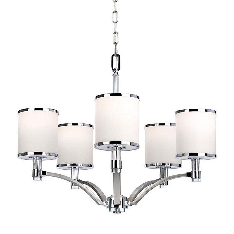 Люстра с белыми стеклянными плафонами в форме цилиндра Feiss Никель Хром Белый Бежевый в Кирове | Loft Concept 