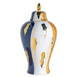 Ваза с крышкой и мазками синего и золого цвета на белом фоне Chinoiserie Ceramics варинант исполнения - 1 | Loft Concept в Кирове