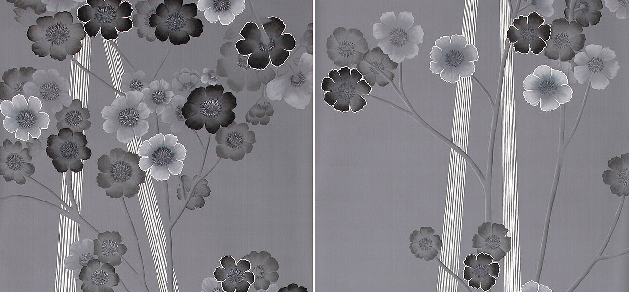 Обои ручная роспись Anemones in Light Dusk on Gun Metal dyed sik Обои ручная роспись Anemones in Light Dusk on Gun Metal dyed sik - Loft-Concept в Кирове