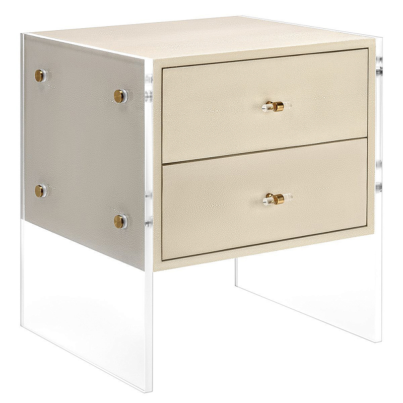 Прикроватная тумба с 2-мя ящиками на прозрачных боковых ножках Stingray Bedside table Бежевый Серый Графит Прикроватная тумба с 2-мя ящиками на прозрачных боковых ножках Stingray Bedside table Бежевый Серый Графит в Кирове | Loft Concept