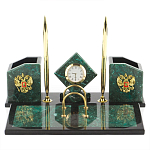 Настольный письменный набор из змеевика с часами и гербом Successful Leader варинант исполнения - 1 | Loft Concept в Кирове