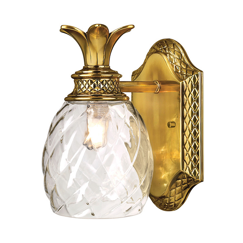 Бра для ванных комнат с прозрачным стеклянным плафоном в форме ананаса и декоративным основанием с рельефным узором Hinkley Бронза Латунь Прозрачное Стекло в Кирове | Loft Concept 
