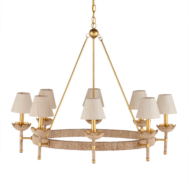 Люстра из кованого железа с отделкой плетеной веревкой и сусальным золотом Parisian Style Золотой Бежевый в Кирове | Loft Concept 