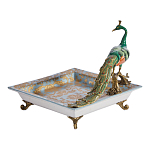 Блюдо квадратное с павлином на бронзовых ножках Eden Garden варинант исполнения - 2 | Loft Concept в Кирове