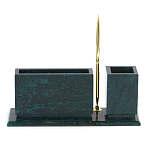 Настольный письменный набор с гербом России и часами из природного камня змеевик Successful Leader варинант исполнения - 3 | Loft Concept в Кирове