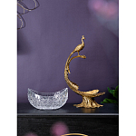 Чаша из прозрачного стекла на бронзовой подставке в виде павлина с рельефным хвостом Eden Garden варинант исполнения - 7 | Loft Concept в Кирове