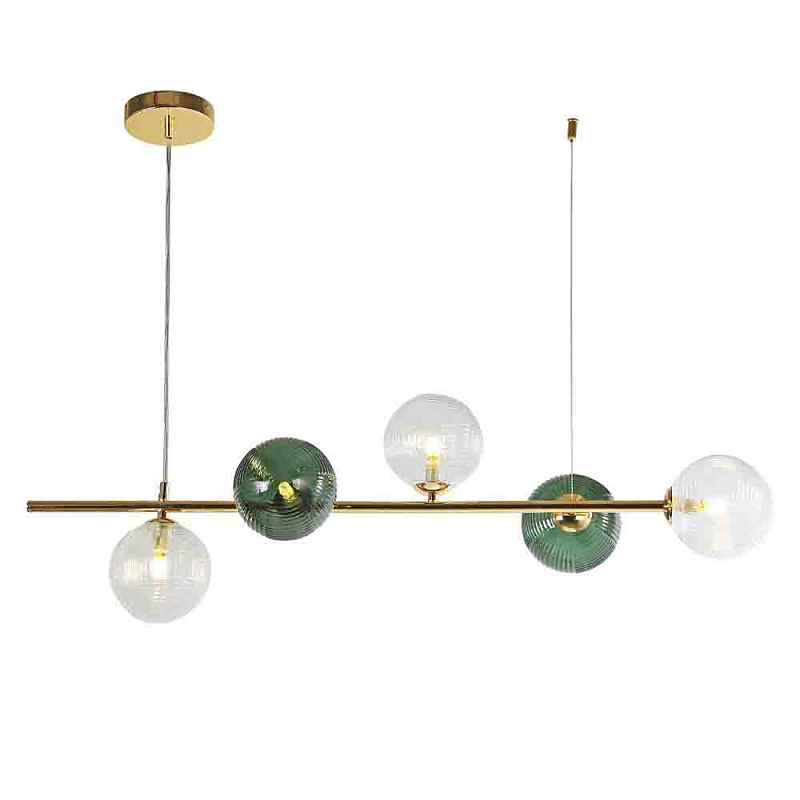 Люстра подвесная линейная с рифлеными стеклянными плафонами Bolle Multi Color Прозрачный Зеленый Золотой в Кирове | Loft Concept 