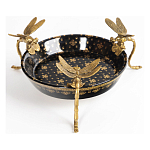 Блюдо черного цвета из фрафора на бронзовых ножках в виде стрекоз Eden Garden варинант исполнения - 1 | Loft Concept в Кирове