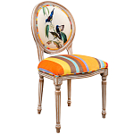 Стул бежевый в разноцветную полоску из натурального бука с изображением птиц и цветов Blooming Blue Birds Colorful Stripes Chair варинант исполнения - 2 | Loft Concept в Кирове