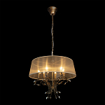 Люстра подвесная круглая с тканевым полупрозрачным абажуром и подвесками 6 ламп Gilded Elegance варинант исполнения - 3 | Loft Concept в Кирове