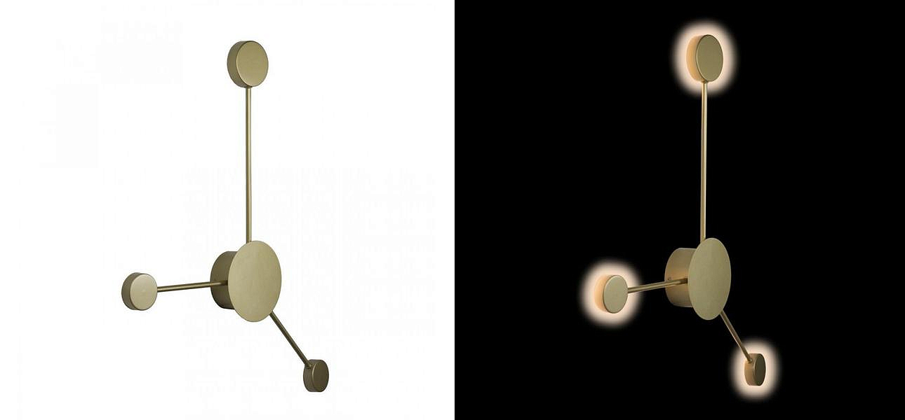 Бра Лофт Vibia Pin Wall Light 3 плафона Золотой матовый цвет Бра Лофт Vibia Pin Wall Light 3 плафона Золотой матовый цвет - Loft-Concept в Кирове