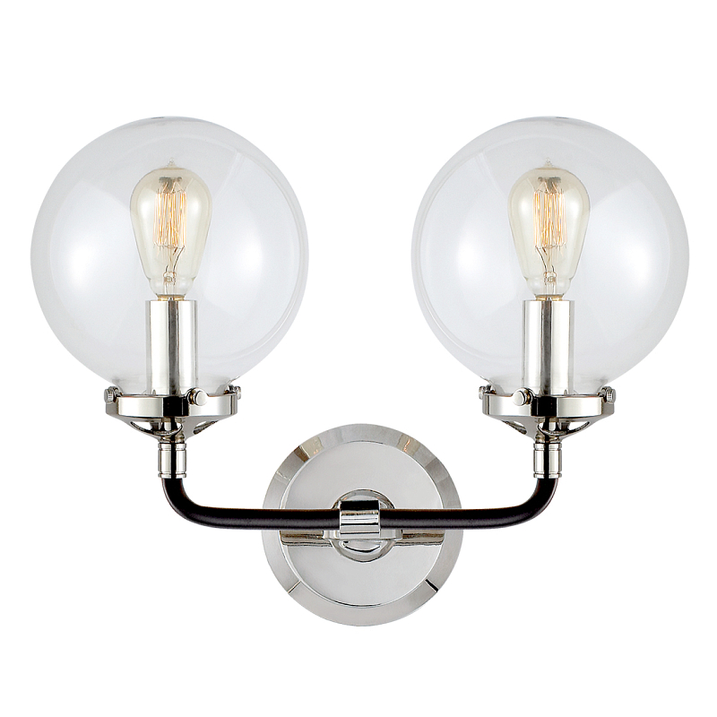Бра Бистро Globe Clear Glass Double Sconce Nickel  в Кирове | Loft Concept 
