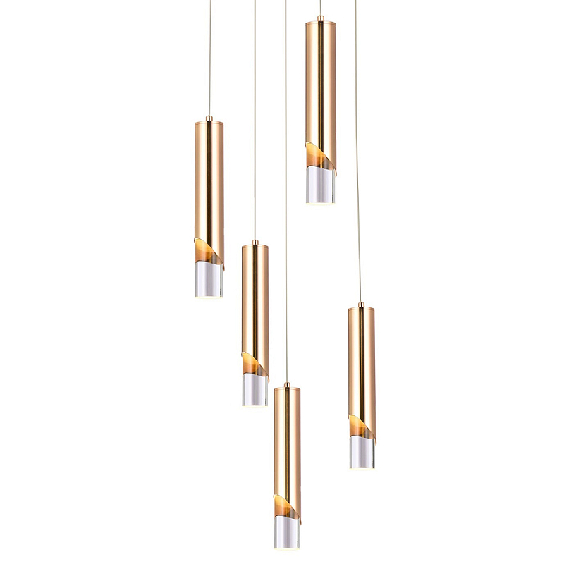 Подвесной светильник Metal Acrylic Tube Five Gold Hanging Lamp Прозрачный Золотой Подвесной светильник Metal Acrylic Tube Five Gold Hanging Lamp Прозрачный Золотой в Кирове | Loft Concept