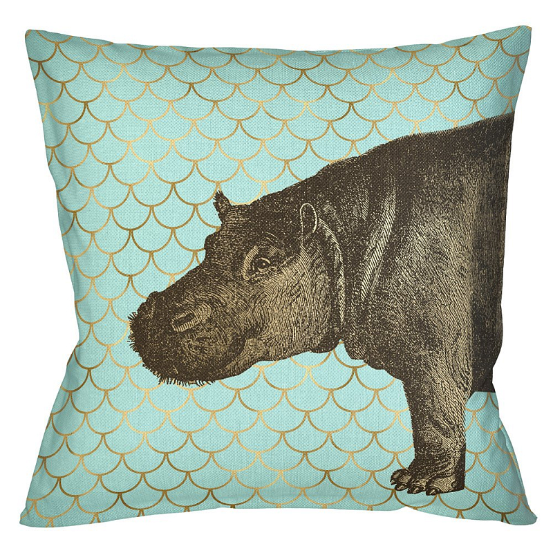 Подушка Safari light blue hippopotamus Бирюзовый Глянцевое золото Подушка Safari light blue hippopotamus Бирюзовый Глянцевое золото в Кирове | Loft Concept