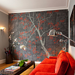 Обои ручная роспись Summer Night Blossom Original colourway on Edo Night painted silk варинант исполнения - 2 | Loft Concept в Кирове