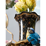 Ваза черная фарфоровая с  узором и бронзовым декором в виде веток с фарфоровой птичкой и цветами Eden Garden варинант исполнения - 4 | Loft Concept в Кирове