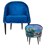 Кресло из натурального бука синее с цветочным принтом Impressionism in Art варинант исполнения - 2 | Loft Concept в Кирове