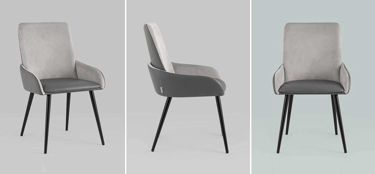 Стул Munchen Chair Серая Экокожа Серый Велюр Стул Munchen Chair Серая Экокожа Серый Велюр - Loft-Concept в Кирове