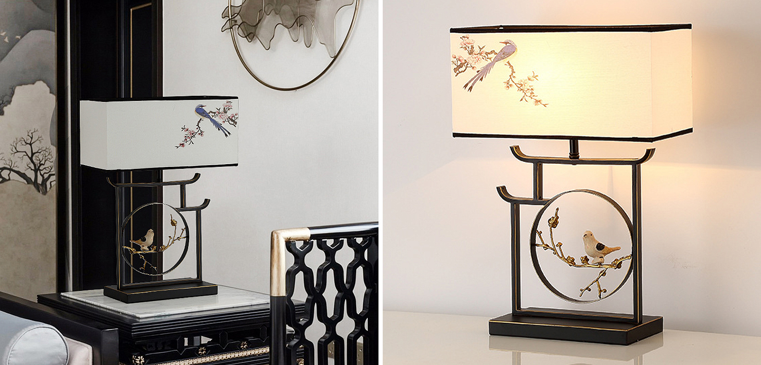 Настольная лампа с абажуром Bird Chinese Style Modern Table Lamp Настольная лампа с абажуром Bird Chinese Style Modern Table Lamp - Loft-Concept в Кирове