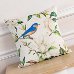 Декоративная подушка бежевая с изображением птица в саду Blooming Blue Birds варинант исполнения - 2 | Loft Concept в Кирове