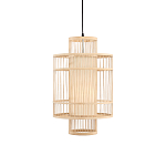 Подвесной светильник из деревянных прутьев с плафоном из натуральной ткани Light Inside the Cell варинант исполнения - 2 | Loft Concept в Кирове