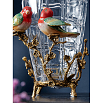 Ваза стеклянная прозрачная с бронзовым основанием в виде ветвей и фарфоровыми птичками Eden Garden варинант исполнения - 5 | Loft Concept в Кирове