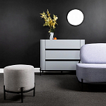 Круглый пуф на металлических ножках с обивкой из рогожки Casey Poof варинант исполнения - 4 | Loft Concept в Кирове