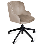 Стул с мягкой бежевой обивкой из велюра и подъемно-поворотным механизмом на черных колесиках Harper Beige варинант исполнения - 1 | Loft Concept в Кирове