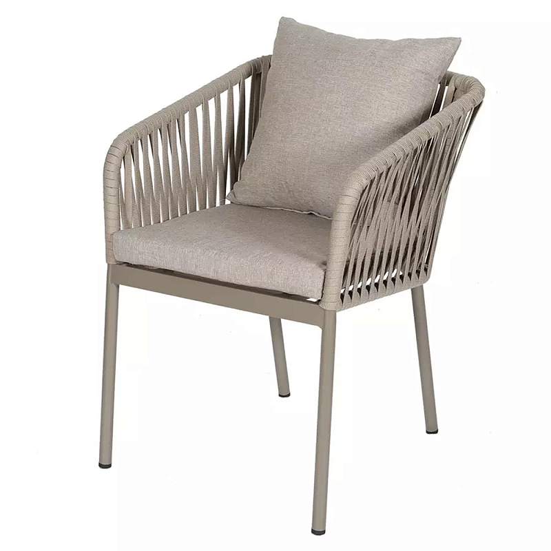 Стул серо-бежевый с декоративным плетением на спинке и подлокотниках Chair Weave Серо-бежевый Стул серо-бежевый с декоративным плетением на спинке и подлокотниках Chair Weave Серо-бежевый в Кирове | Loft Concept