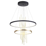 Люстра подвесная с 2-мя круглыми подвесами в черном и золотистом цвете и вертикальными подвесками Ring Horizontal варинант исполнения - 2 | Loft Concept в Кирове