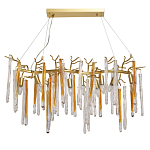 Люстра линейная золотого цвета с декоративными ветвями и длинными стеклянными подвесками в форме сосулек Droplet Chandelier варинант исполнения - 1 | Loft Concept в Кирове