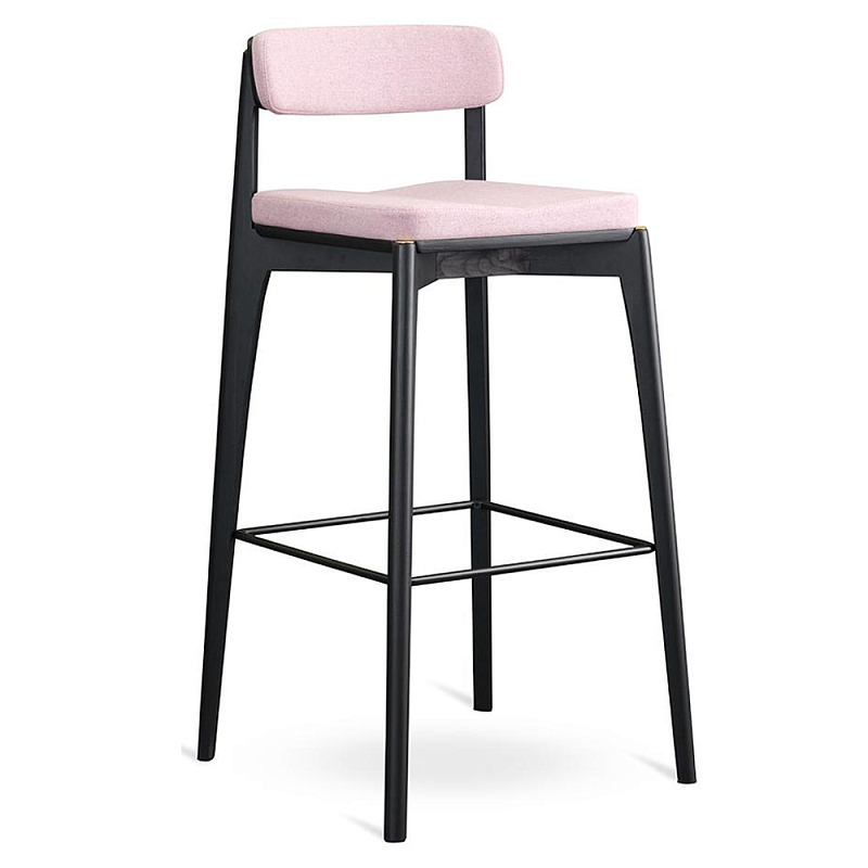 Барный стул из массива ясеня с обивкой из рогожки Elegant Ash Shape Ясень Темно-серый Розовый в Кирове | Loft Concept 