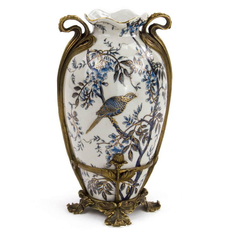 Ваза Blue and Bronze Bird Белый Бронза Синий Ваза Blue and Bronze Bird Белый Бронза Синий в Кирове | Loft Concept