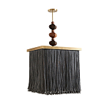 Люстра квадратная с бахромой и подвесом из деревянных бусин Psyche варинант исполнения - 1 | Loft Concept в Кирове