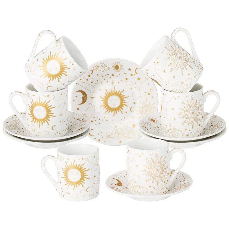 Кофейный сервиз из фарфора с рисунком звезд и созвездий 100 мл Porcelain Astronomy Collection Белый Золотой Кофейный сервиз из фарфора с рисунком звезд и созвездий 100 мл Porcelain Astronomy Collection Белый Золотой в Кирове | Loft Concept