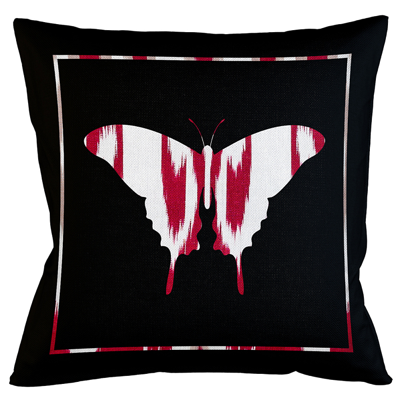 Подушка декоративная бабочка с красным узором Ikat Pattern Черный Белый Красный Бежевый Подушка декоративная бабочка с красным узором Ikat Pattern Черный Белый Красный Бежевый в Кирове | Loft Concept
