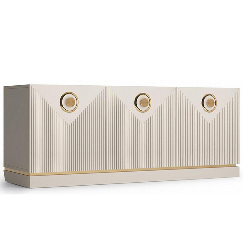 ТВ-тумба с 3-мя фактурными дверцами Satin Furniture Бежево-серый ТВ-тумба с 3-мя фактурными дверцами Satin Furniture Бежево-серый в Кирове | Loft Concept