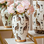 Ваза белая овальная с рисунком леопардов и золотыми акцентами LEOPARD Collection варинант исполнения - 5 | Loft Concept в Кирове