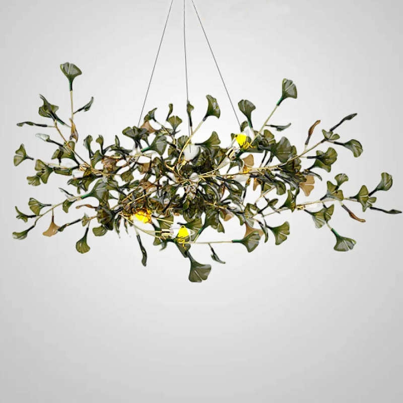 Люстра на ветвистом каркасе с листьями Horizontal Green Floral Chandelier Зеленый Латунь Люстра на ветвистом каркасе с листьями Horizontal Green Floral Chandelier Зеленый Латунь в Кирове | Loft Concept