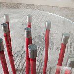 Дизайнерский журнальный стол с круглой прозрачной столешницей и основанием в виде красных металлических тросов Wires варинант исполнения - 5 | Loft Concept в Кирове